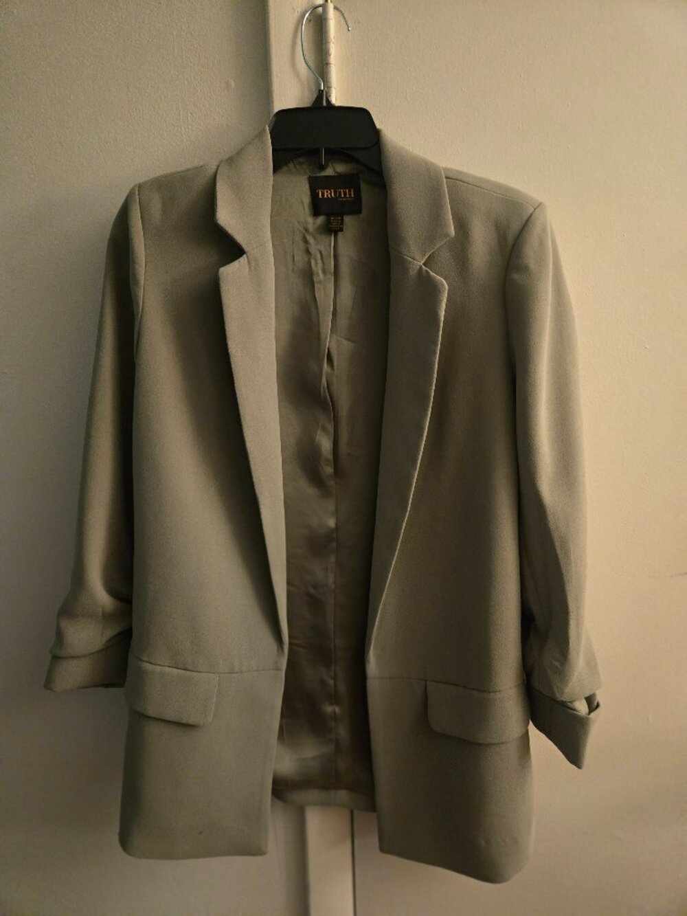 TRUTH by Republic Green Ruched Sleeve Open Front Blazer XS